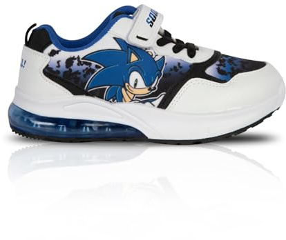 SONIC THE HEDGEHOG Chaussures de sport pour enfants, garçons, avec lumière LED, baskets officielles sous licence SEGA avec semelle lumineuse, bande de serrage, slogan, pour garçons et filles, tailles