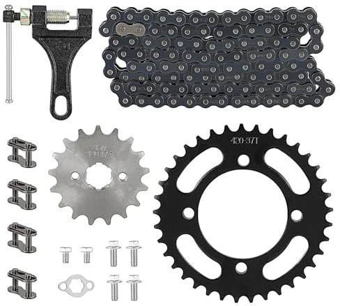 420 Chain and Sprocket Set, Rear 37 Tooth 76mm Front 17 Tooth 17mm 96L Chain for Chinese Motorcycle 50 70 90 110 125 ATV Mini Bike Go Kart SSR Taotao Coolster Pit Bike Parts