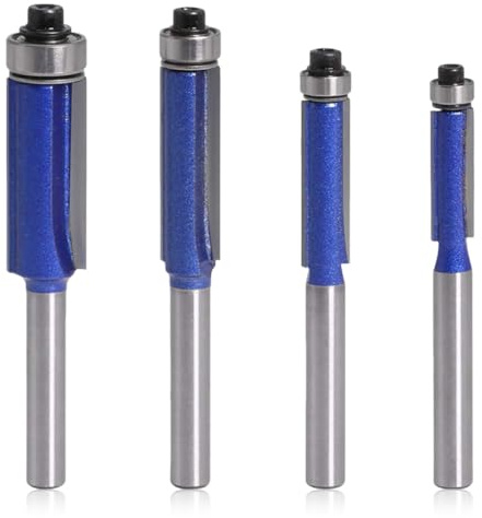 4 Pezzi Frese per Legno ,6 mm Gambo Frese per Kit,Fresa a Taglienti Diritti Per ,Strumento di Rifilare per La Lavorazione del,Blu,Diametro 1/4 5/16 3/8 1/2
