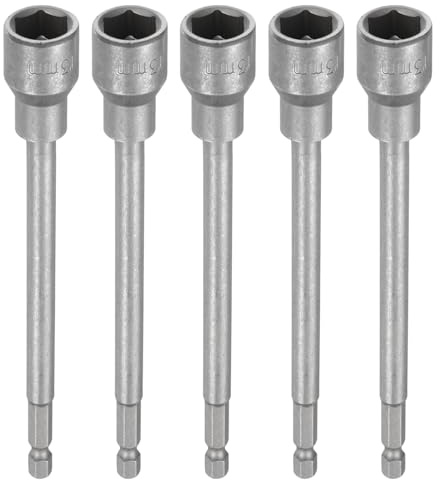 sourcing map Lot de 5 forets pour tourne-écrous 13 mm, tige hexagonale de 6,35 mm, douilles magnétiques extra longues à 6 points à changement rapide en acier CR-V pour perceuses électriques