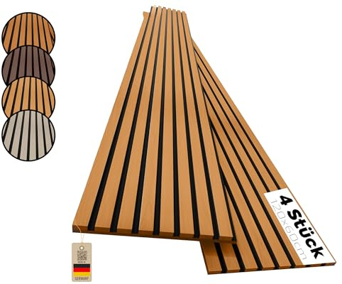 benzwood Akustikpaneele aus Holz, 4 Stück x 120x60cm (Wildeiche Natur)