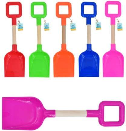 Electoys Kids Spade Plastic Shovel 35cm | Wood Shaft Beach Spades Sand Pit Accessories | Garden Digging Shovel for Children | Soil Scoop Sand Seaside Sandpit Toys for Kids | Assorted Colour | 1 Pack