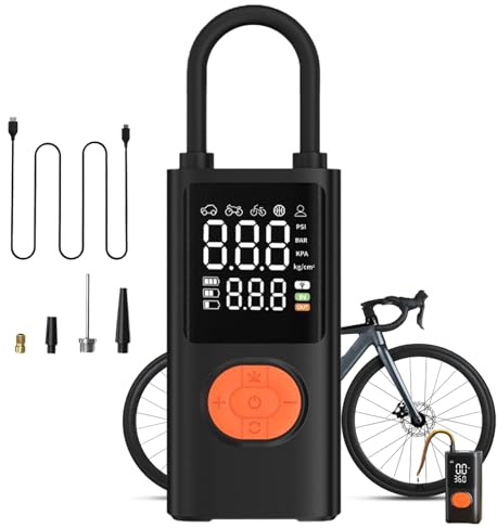 Gonfiatore portatile per pneumatici, pompa ad aria ricaricabile intelligente, manometro digitale, ricarica leggera integrata da 30 cm, ideale per moto, camion, bici, riparazione palloni, sport