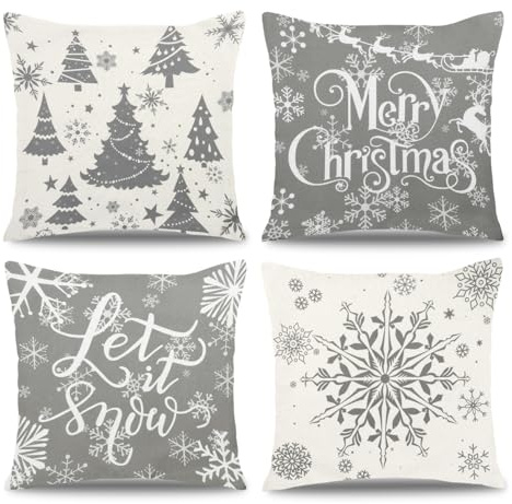 Weihnachtskissenbezug, 4 Stück Kissenbezug Weihnachten (Grau, 40x40 cm) | SOMYTING Weihnachtskissenbezug,4 Stück Kissenbezug Weihnachten Wohnkultur Leinen Dekokissen Weihnachten Deko Kissenhülle