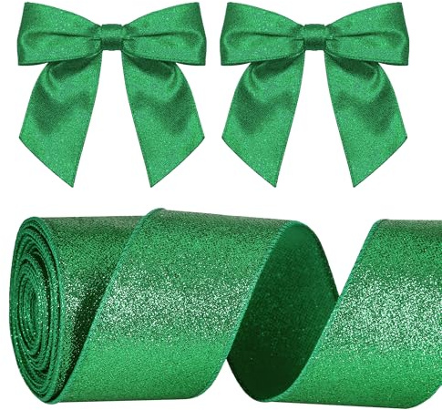 Zocipro Grün Schleifenband mit Drahtkante– 6,3cm Breites Geschenkband mit Draht, 10M Glänzendes Schleifenband Breit für Weihnachten, Geschenk, Kranz & Band für Weihnachtsbaum/Christmas Tree Ribbon