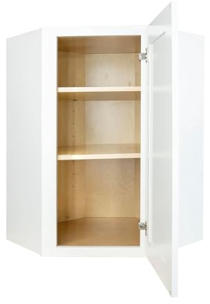 Hollywood Fabiani Design Diagonal Corner Wall Kitchen Cabinet - 24 in. W x 12 in. D x 36 in. H, Shaker White - Solid Wood Frame, 1/2-Inch Cabinet-Grade Plywood, Soft-Close Doors, Ready to Assemble