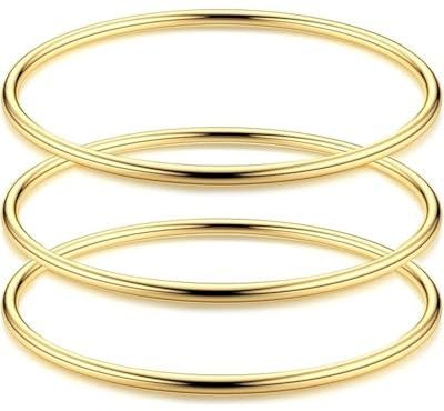 MYGLOAR Paquet de 3 bracelets ronds ultra-fins pour femmes en or - Bracelets empilables plaqués or 18 carats en acier inoxydable, hypoallergéniques et doux pour la peau