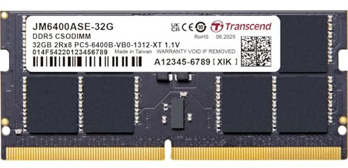 Transcend JetRam 32GB DDR5 RAM 6400MHz CSODIMM 2Rx8 CL52 1.1V, JM6400ASE-32G