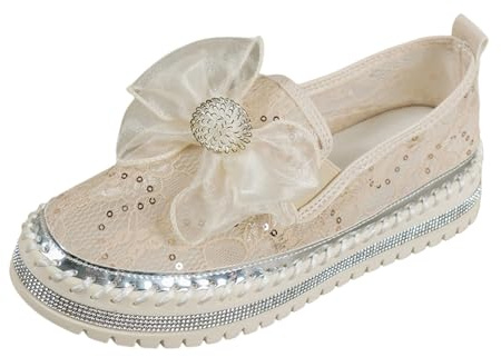 MODSGUE Sneakers da donna con paillette, basse, strass bassi, con brillantini, scarpe da ginnastica, scarpe per il tempo libero, scarpe da corsa, scarpe da passeggio, beige., 43