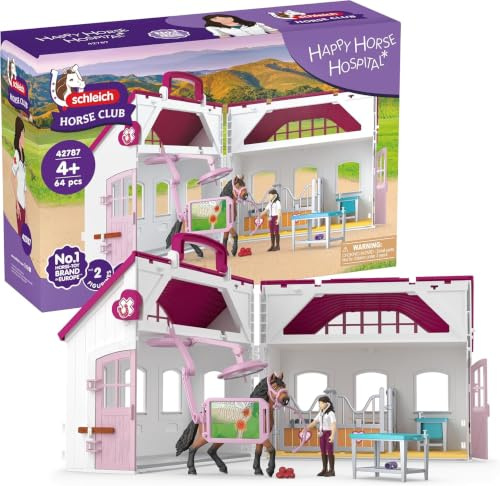 schleich HORSE CLUB | Hästklinik ”Helande hovar” 42787 | portabelt lekset med hästbox, röntgenutrustning, rörlig veterinär och mycket tillbehör | hästleksak och present från 4 år | 64 delar