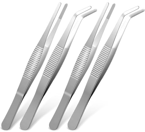 4 pinzas curvas, pinzas rectas de acero inoxidable con punta plana y filo ondulado curvado, pinzas anguladas para electrónica, trabajo de laboratorio, animales acuáticos