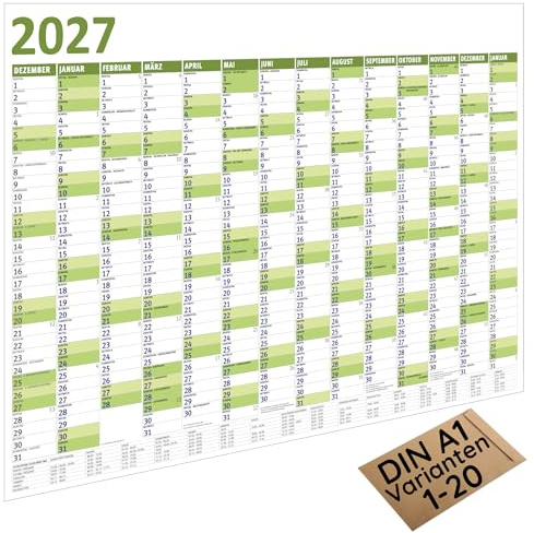 MARZEI24® Din A1 Wandkalender 84,1 cm x 59,4 cm für 2027 Kalender Planer G1