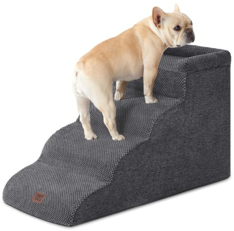EHEYCIGA Dog Steps for Bed and Sofa 44.5cm H, 4-Step Dog Stair, Dark Grey | High Density Sturdy Foam, Non-Slip Bottom and Surface, Removable Machine Washable Cover, For Small Dogs and Cats