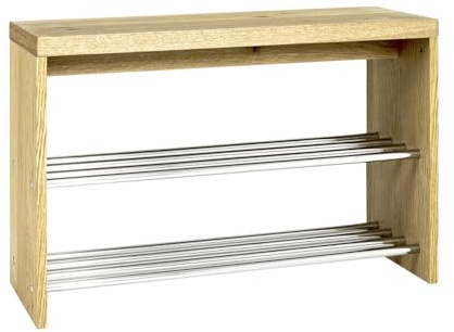 HAKU Schuhbank Chrom Eiche Echtholzfurnier Schuhregal zum Sitzen Sitzbank Eingangsbereich MDF Metall Wabenplatte - Maße: B 81 x H 55 x T 30 cm Style: Modern