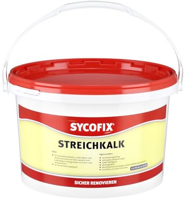 SYCOFIX Streichkalk 2,5 Liter für ca. 17 m², gebrauchsfertige Kalkfarbe für Feuchträume geeignet, ökologisch, desinfiziernd, überstreichbar, wischfest, hohe Deckkraft, beugt Schimmel vor (2,5 Liters)