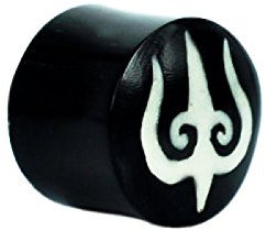 Chic-Net Horn Plug Flesh Tunnel schwarz Symbol weiß Organic Expander Tribal Ohrstecker Piercing 26 mm