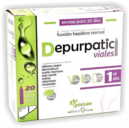 Pinisan Depurpatic - 20 Viales - Depurativo Natural con Cardo Mariano, Alcachofa y Diente de León - Sin Gluten, Sin Lactosa - Apoyo Hepático y Digestivo