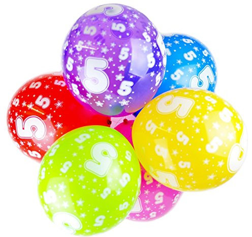 Happium 5th Birthday Balloons, 12 Multicoloured Numbers Printed Latex Age Balloons, Digit 5 for Girls Boys 5 Year Old Decorations, 5th Anniversary Party (Pack of 10)