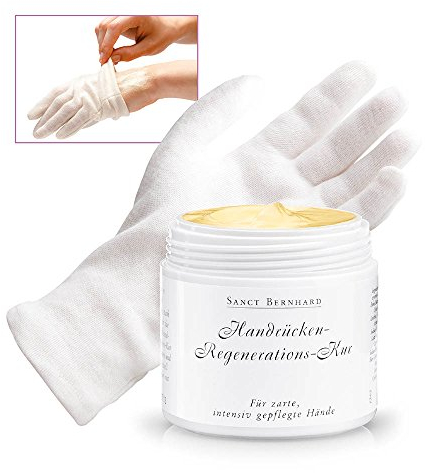 Sanct Bernhard Handrücken-Regenerations-Set mit Handrücken-Regenerations-Kur und 5 Paar Baumwollhandschuhe