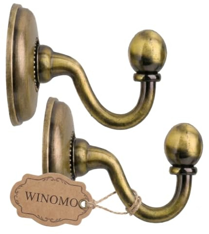 WINOMO 2pcs Vintage Alloy Pommel Curtain Holdbacks Tieback | Hooks Door Wall Hat Coat Hangers (Bronze)