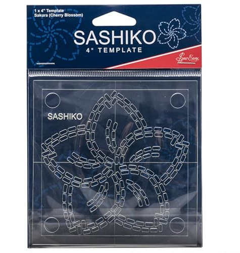 Sashiko Sew Easy, 10,2 cm Vorlage - Sakura (Kirschblüte) Quilting & Patchwork Lineal für Applikation Nähen, transparentes Acryl rutschfest, Anleitung enthalten
