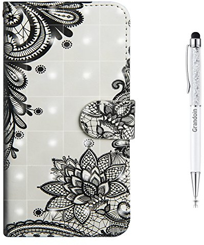 Grandoin Galaxy A6 2018 Hülle, Handyhülle im Brieftasche-Stil für Samsung Galaxy A6 2018 Handytasche PU Leder Flip Cover 3D Bunte Muster Book Case Schutzhülle (Schwarze Spitze)