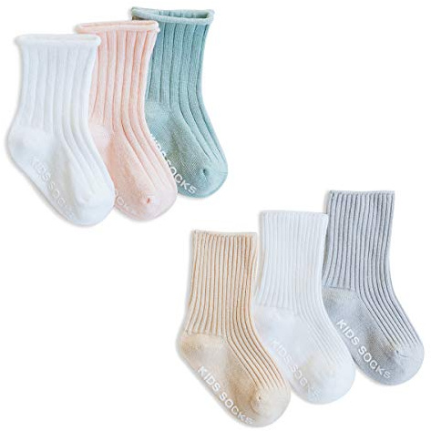 SONARIN 6 Paare Toddler Mädchen Jungen Antirutsch Socken, Einfarbig, Baby Mädchen rutschfeste Baumwollsocken, 0-6 Monate