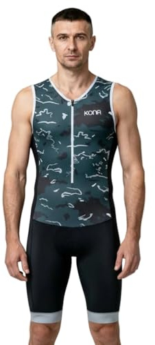 KONA Mens Assault Triathlon Race Suit - Sleeveless Skinsuit Padded Cycling Tri Suit for Swim Bike RunBlack, S