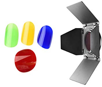 Godox BD-10 Barn Door Kit de porte pour AD300Pro et AD300 Pro II - 4 voies - Avec filtres de couleur (rouge/vert/bleu/jaune) et diffuseur