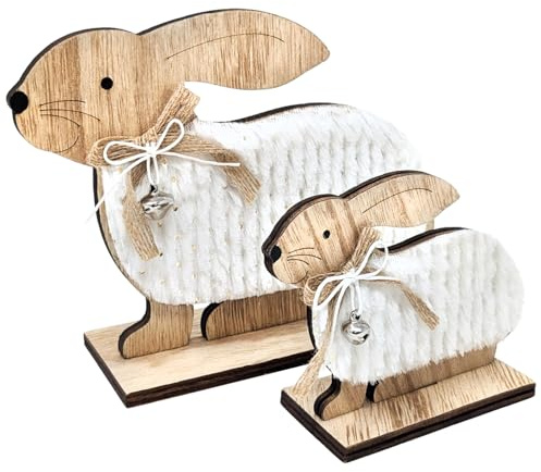 com-four® 2X Deko Aufsteller für Ostern, Kleiner und großer Osterhase | Osterdeko zum Hinstellen - Osterdekoration aus Holz