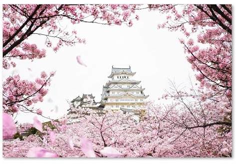 Postereck - 3318 - Tirage Château Japon Cerisier en Fleur Fleurs Roses – Art Mural, Voyage, Architecture - toile - 60,0 cm x 40,0 cm