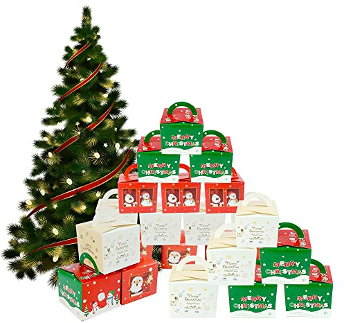 GIRAFEDA 24 Stück Geschenkschachtel Weihnachten Geschenkbox Karton Weihnachtsgeschenkboxen Kleine Geschenkkarton Pappe Keksschachtel Weihnachten Pralinenschachteln für Gebäcke Mitgebsel Süßigkeit