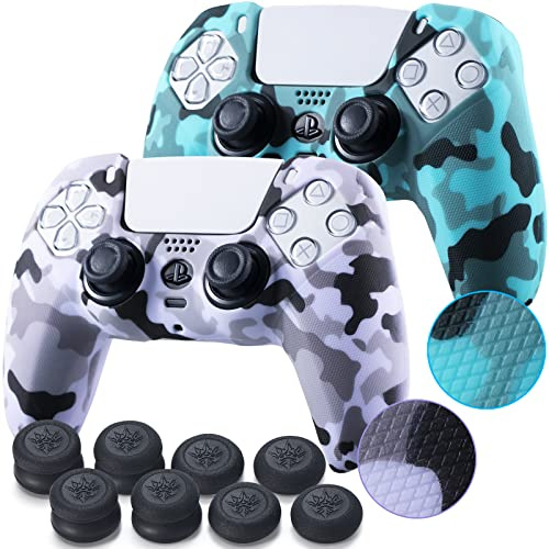 YoRHa Impugnatura dei Struttura Silicone Pelle Cassa Skin per Controller PS5 x 2 (Purple+Green) con Thumb Grips x 8