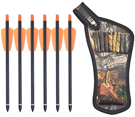 SHARROW Armbrustbolzen 15 Zoll Armbrustpfeile 7.3 Zoll Carbonpfeile Spine 350 Bolzen für Armbrust mit Pfeilköcher für Bogenschießen Jagd Praxis (15)