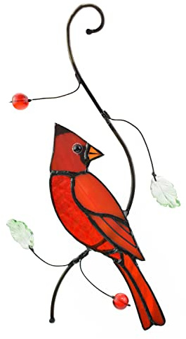 Buntglas-Fensterbehang mit mehrfarbigen Vögeln als Wanddekoration (Kardinal)