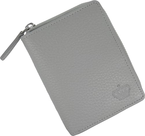 Baur Damen Geldbörse Echt Leder Geldtasche | Geldbeutel mit RFID Schutz | kleines Portemonnaie viele Kartenfächer | Wallet mit Druckknopfverschluss & Reißverschluss-Compartment (Grau)