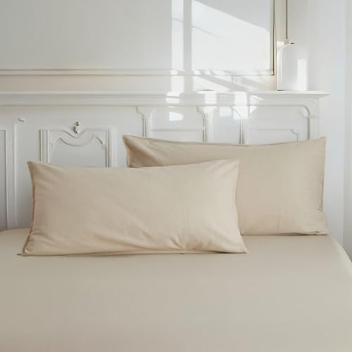 Simple&Opulence Leinen und Baumwollmischung Kissenbezüge Hotel Quality Pack von 2 Atmungsaktiver Kissenbezug mit Umschlag Verschluss Haltbarer Kissenschutz,Leinen,40 x 80 cm