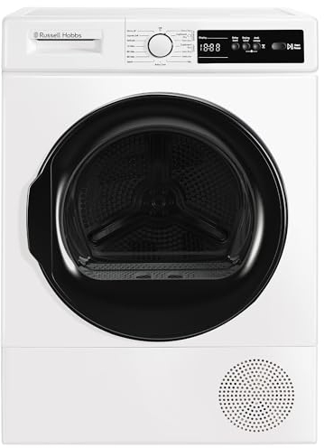 Russell Hobbs, Freestanding Electric Heat Pump Condenser Tumble Dryer, 9KG Capacity 15 Programmes 3 Heat Settings LED Display Anti-crease Child Lock, White Clothes Dryer, RH9HPTD111W