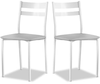 Astimesa - Silla de Comedor o Cocina de Metal Blanca - Asiento Polipiel en Color Gris - 2 Unidades - 38 cm (Ancho) x 45 cm (Alto Asiento) x 85 cm (Alto Total) x 40 cm (Fondo)