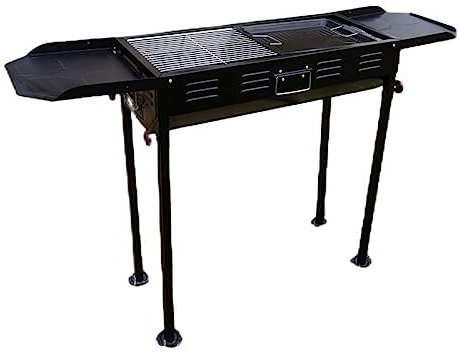 Tragbarer Faltbarer Holzkohlegrill mit verstellbaren Beinen zum Grillen und Barbecue, Grillnetz 66,5 * 30cm. (Black)