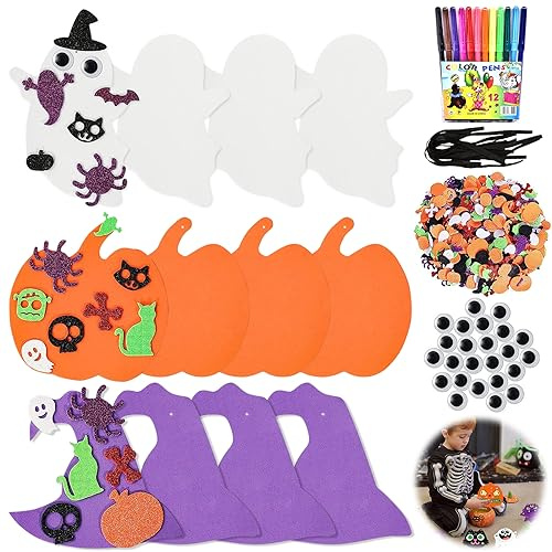 JOKILY Halloween Basteln Kinder, 12 Stück Halloween Moosgummi Basteln, Filz Herbst Bastelset für Deko, DIY Kürbis Bastelsets, Bastelset Kinder mit Aufkleber für Herbst Thanksgiving Handwerk Geschenke