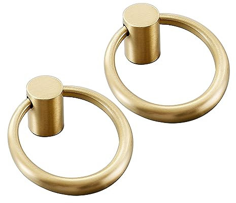 Ringan-hänger Möbelknöpfe 2 Stück Schubladenknöpfe aus Massivem Material Reines Kupfer TV-Schrank Griffe Goldfarbene Kleiderschrank Griffe (Small)