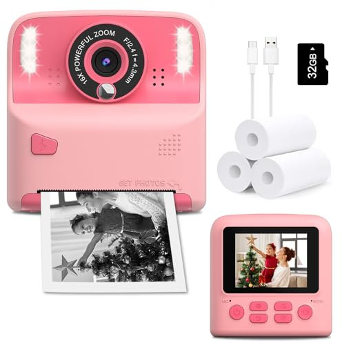Appareil photo à impression instantanée pour enfants, cadeau de Noël et d'anniversaire pour filles et garçons âgés de 3 à 12 ans, impression noir et blanc, appareil photo instantané pour enfants de 3,