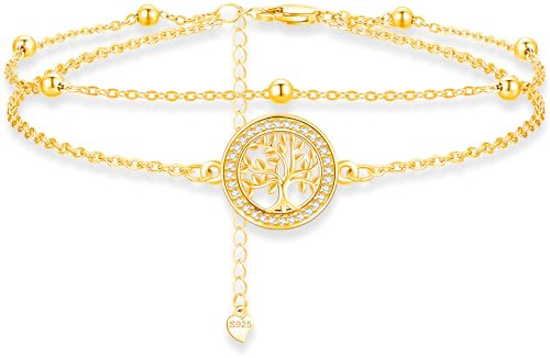 Aniu Bracelet Arbre de Vie Or pour Femme, Bracelet Femme Argent Sterling 925 Avec Zircone, Arbre de Vie Bijoux pour Femme
