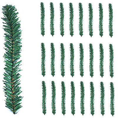 24 Pcs Garland Ties Artificial Pine Needles Christmas Tree Branches Wired Faux Greenery Stems 12inx1.6in in Green for Christmas Decoration Craft Gift Wrapping