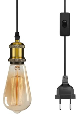 Powice E27 Fassung Mit Kabel und Schalter - Retro Lampenfassung Mit Stecker, 1,8m Kabel für Wohnzimmer, Küche und Kinderzimmer