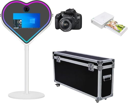 Cabine photo reflex numérique, miroir magique portable pour appareil photo, miroir en forme de cœur, écran tactile, cabine photo de 54,6 cm pour fêtes, location de mariage (blanc ensemble complet)