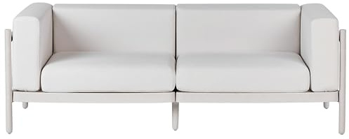 Beliani 2-Sitzer Gartensofa Kunststoff-Gestell beige mit Polsterung Hellbeige Ferretti