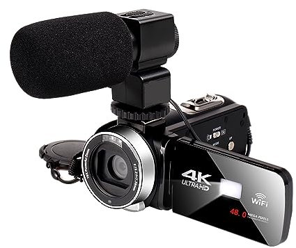 MZZYG Videocamera Videocamere Digitali 4K Blogger Live Cast Streaming Camcorder for UHD 18X Zoom WiFi Vlog Webcam Videoregistratore(128G SD Card,with Microphone)