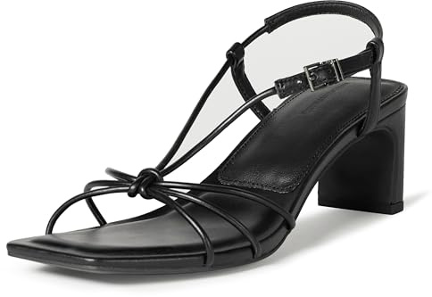 Amazon Essentials Sandales à Talons Carrés et à Lanières Femme, Similicuir Noir, 38.5 EU